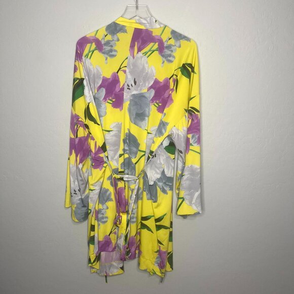 Lane Bryant Cacique Long Sleeve Yellow Floral Silky Style Robe with Tie 18/20 - Picture 8 of 8